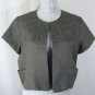 EILEEN FISHER M Gray Cobblestone Texture Jacquard Silk Cropped Open Front Jacket