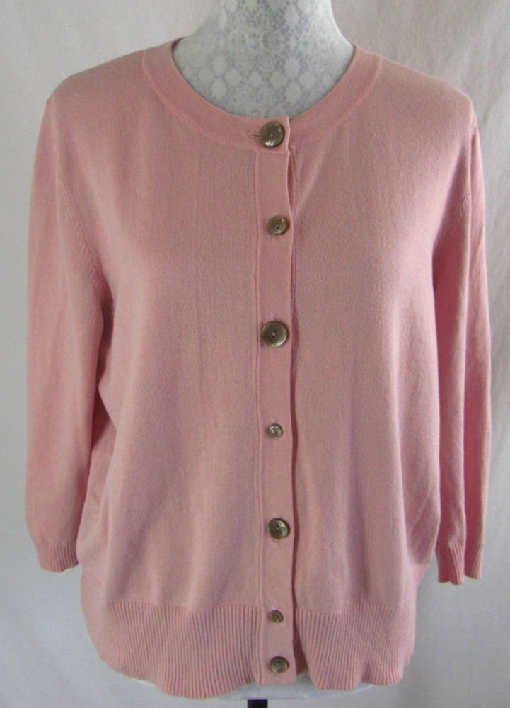 J.JILL Cardigan Sweater L Stretch Solid Pink Decorative Buttons Cotton ...