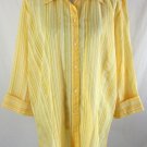 COLDWATER CREEK Shirt 3X Yellow Gold White Striped Print Semi Sheer Button Down