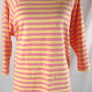 QUACKER FACTORY Shirt Top 1X Pink Yellow Striped Print Embellished Rhinestones