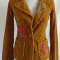 JOHNNY WAS JWLA XS Embroidered Floral Print Brown Yellow Corduroy Jacket Blazer
