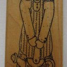 JRL DESIGN Wood Mounted Rubber Stamp Country Girl Watering Can Garden