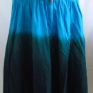 LAPIS Full Skirt M Blue Green Ombre Print Crochet Knit Waist Trim Cotton