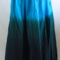 LAPIS Full Skirt M Blue Green Ombre Print Crochet Knit Waist Trim Cotton