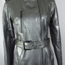 QUEEN COLLECTION M Solid Metallic Silver Zip Leather Jacket Coat With Belt