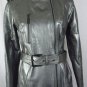QUEEN COLLECTION M Solid Metallic Silver Zip Leather Jacket Coat With Belt