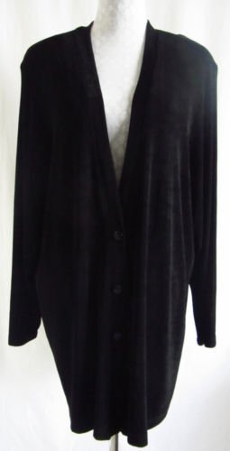 VIKKI VI 1X Solid Black Slinky Travelers Knit Shirt Jacket Made USA
