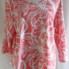 CHICOS 3 XL Hibiscus Floral Tropical Print White Peach Cotton Stretch Shirt Top