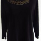 CHICOS TRAVELERS 3 XL Embellished Neckline Solid Black Slinky Top Shirt
