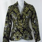 BOSTON PROPER 2 XS S Jacquard Chenille Black Gold Silver Floral Blazer Jacket