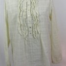 GARNET HILL 10 M Tan Semi Sheer Plaid Print Ruffle Front Henley Shirt Blouse