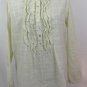 GARNET HILL 10 M Tan Semi Sheer Plaid Print Ruffle Front Henley Shirt Blouse