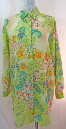 SOFT SURROUNDINGS S Tall Silk Cotton Multicolored Floral Paisley Long Shirt
