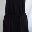 ANN TAYLOR LOFT Sun Dress M Solid Black Ruffles Spaghetti Straps Elastic Waist