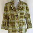 BANANA REPUBLIC 4 Silky Shiny Green Plaid Striped Print One Button Jacket Blazer