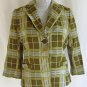 BANANA REPUBLIC 4 Silky Shiny Green Plaid Striped Print One Button Jacket Blazer