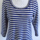 BY CHICOS 3 XL Purple Gray Striped Print Embellished Beaded Sequins Top Shirt