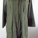 CAbi L Olive Green Semi Sheer Pleats Pintucks Cotton Shirt Dress