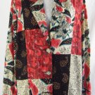 CAROLE LITTLE 14 Vtg Germany Rayon Red Blue Black Patchwork Floral Blazer Jacket