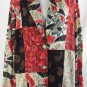 CAROLE LITTLE 14 Vtg Germany Rayon Red Blue Black Patchwork Floral Blazer Jacket