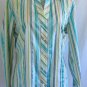 CHICOS 3 XL Shiny Striped Print Blue White Yellow Gold Fitted Dress Shirt