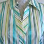 CHICOS 3 XL Shiny Striped Print Blue White Yellow Gold Fitted Dress Shirt