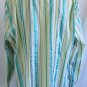 CHICOS 3 XL Shiny Striped Print Blue White Yellow Gold Fitted Dress Shirt