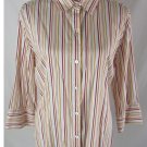 CHICOS Shirt Red Yellow Metallic Silver Striped Print 3 XL Cotton Blnd Stretch