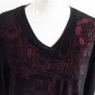 CHICOS TRAVELERS 2 L Black Red Maroon Floral Print Beaded Slinky Top Shirt