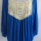FREE PEOPLE S M Blue Lace Sequins Embellished Front Viscose Top Shirt