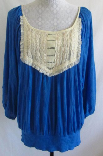 FREE PEOPLE S M Blue Lace Sequins Embellished Front Viscose Top Shirt