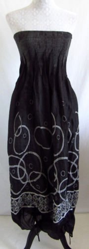 LAPIS OS Long Dress Black White Geometric Print Smocked Gathered Hem Tube Top