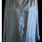 MISOOK COLLECTION Blouse Tunic Shirt L Iridescent Solid Gray Blue Silky Pintuck