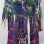 ONE WORLD Tunic Shirt  L  Purple Green Sublimation Smocked Floral Paisley Print