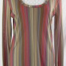 SWEET PEA STACY FRATI Top L Striped Print Pink Tan Brown Blue Long Sleeves