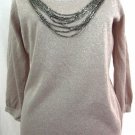 CACHE M Pink Metallic Gold Embellish Beaded Rhinestone Sweater Top Shirt Shiny