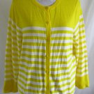 ANN TAYLOR LOFT XL Yellow White Striped Print Cotton Rayon Wool Cardigan Sweater
