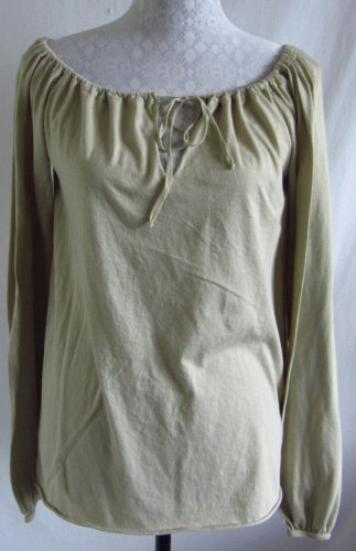 MICHAEL STARS OS One Size Solid Tan Drawstring Neckline Spun Supima Top Shirt