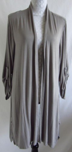 FENN WRIGHT MASON 2X Solid Gray Rayon Stretch Flared Hem Long Open Front Jacket