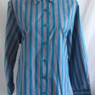 FOXCROFT 16 Striped Print Pink Green Blue Cotton Button Down Career Dress Shirt
