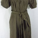 BCBG MAXAZRIA M Checkered Print Brown Tan Pleated Squared Neck Shift Dress