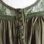 FOSSIL L Dark Green Camo Lace Pintucks Rayon Stretch Top Shirt Blouse