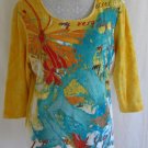 ADDITION CHICOS 3 XL Yellow Blue Butterfly Word Print 100% Cotton Top Shirt
