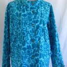COLDWATER CREEK Jacket Blue Floral Print XL Cotton Canvas Grommet Snap Button