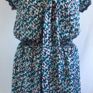 MAX STUDIO Dress L Geometric Print Blue Pink White Front Tie Smocked Polyester