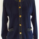 URBAN WOOL Merino Collection M Navy Blue Gray Crest Buttons Sweater Cardigan