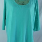 QUACKER FACTORY 1X Blue Green Embellished Sequins Cotton Stretch Top Shirt
