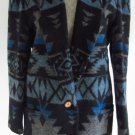 Vtg 80's LEW MAGRAM Southwest Indian Long Blazer Jacket M Blue Black Wool Blnd