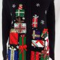 UGLY CHRISTMAS Sweater L Embroidery Santa Presents Snowflakes Beaded Zip Up