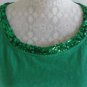COLDWATER CREEK 1X 18 Solid Green Embellished Sequins Neckline Cotton Shirt Top